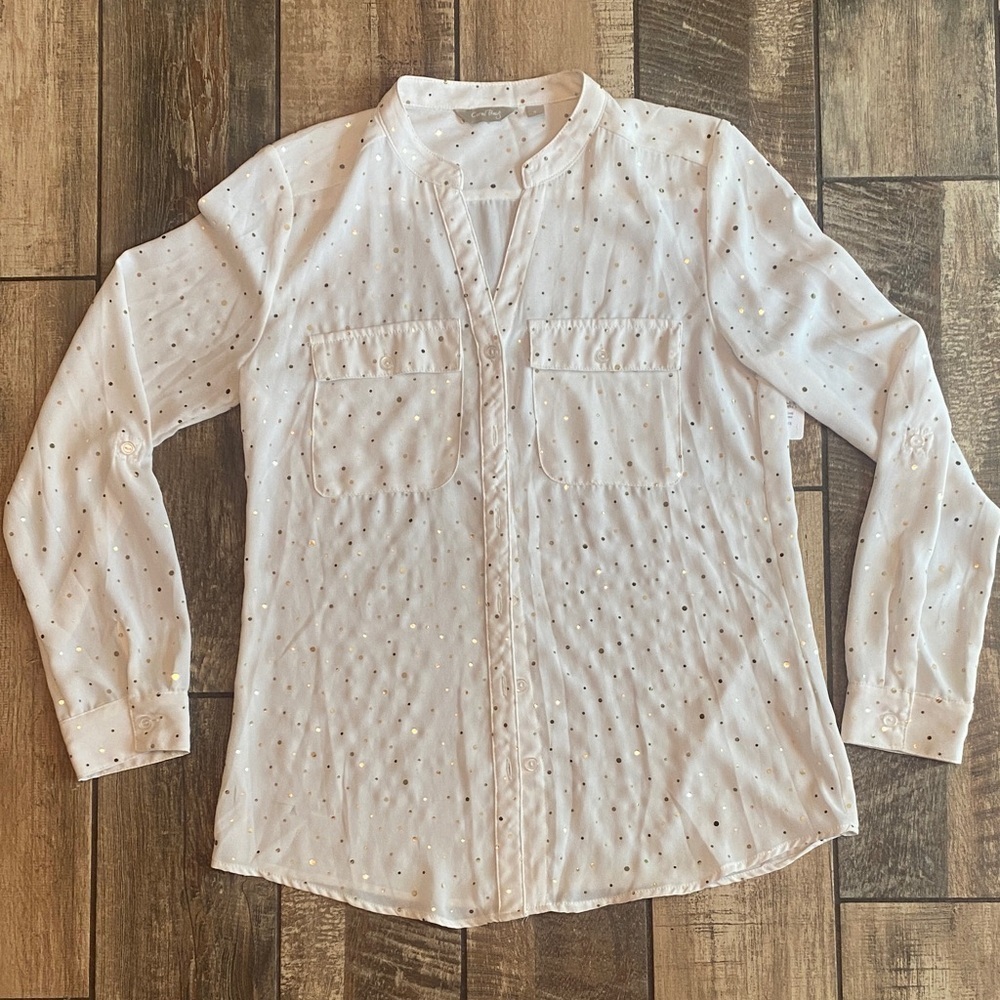 Coral Bay White Blouse with Gold polkadot blouse 🆕